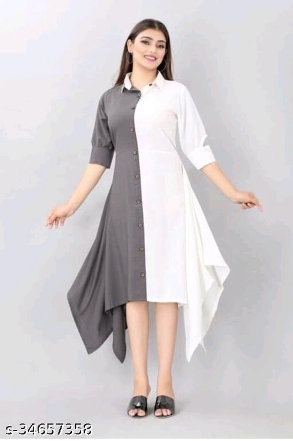 Pretty Partywear Women Dresses - greye and white, L