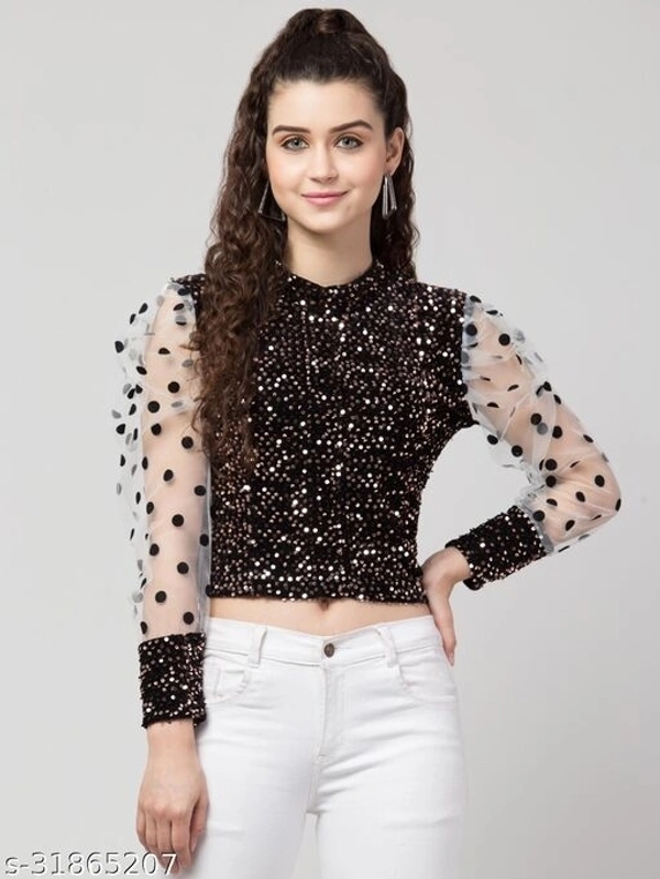 Sequin Brown Crop Top for Women - M, 4.0 ✪, 7 Days replacement