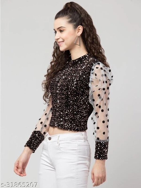 Sequin Brown Crop Top for Women - M, 4.0 ✪, 7 Days replacement