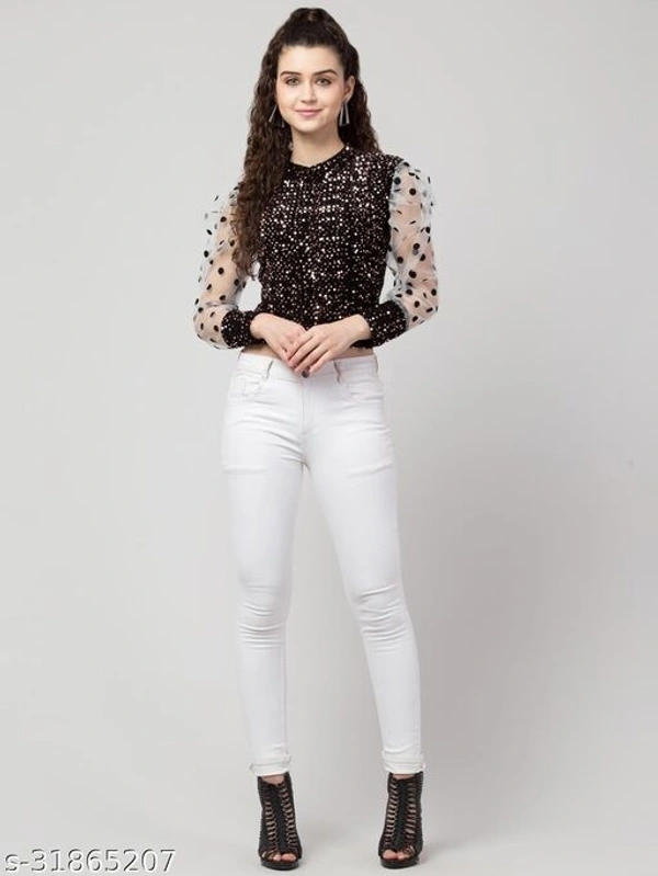 Sequin Brown Crop Top for Women - M, 4.0 ✪, 7 Days replacement