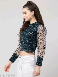 Sequin Brown Crop Top for Women - M, 4.0 ✪, 7 Days replacement