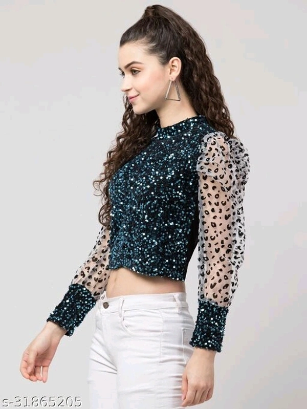 Sequin Brown Crop Top for Women - M, 4.0 ✪, 7 Days replacement