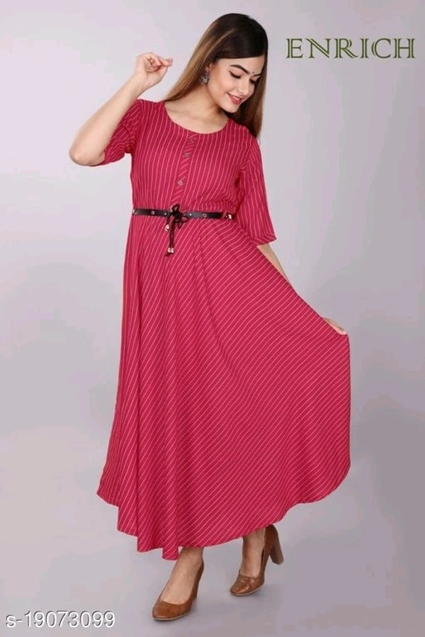 Women Rayon Anarkali Stripe Kurti* - Red, M, 7 Days replacement, Free shipping, 3.9 ✪