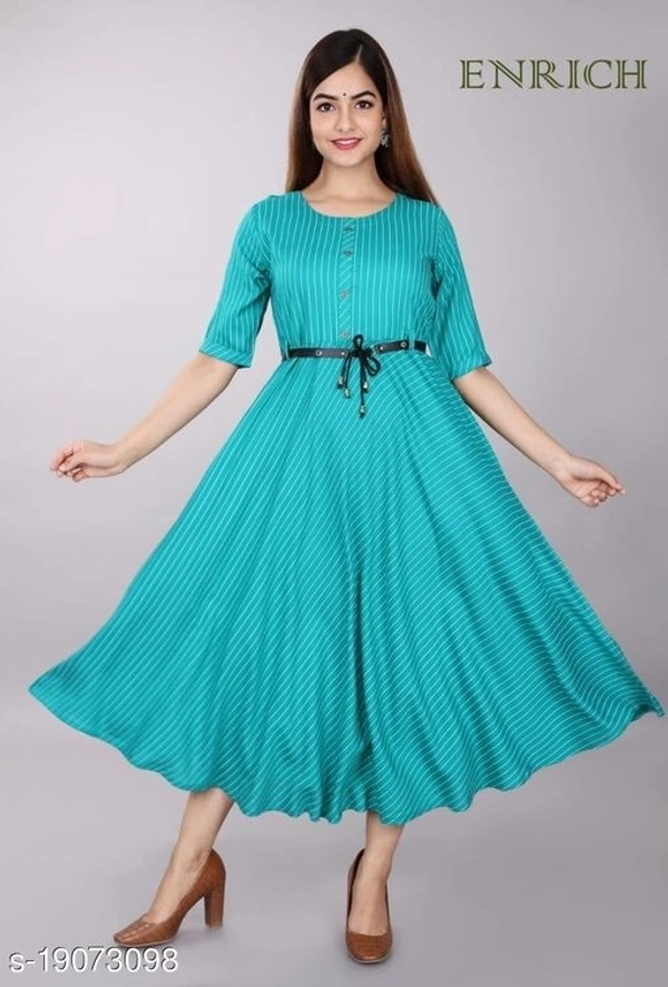 Women Rayon Anarkali Stripe Kurti* - Green