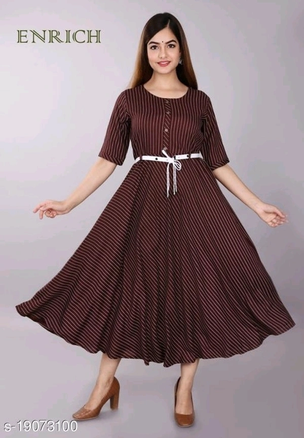 Women Rayon Anarkali Stripe Kurti* - Green