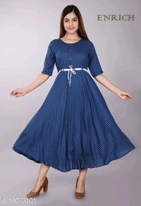 Women Rayon Anarkali Stripe Kurti* - Green