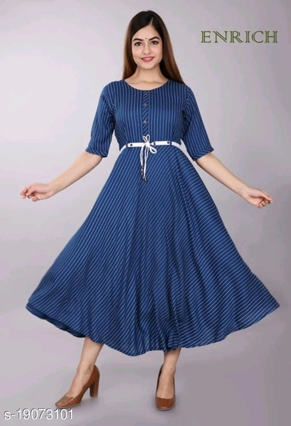 Women Rayon Anarkali Stripe Kurti* - Green
