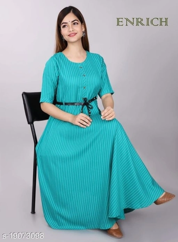 Women Rayon Anarkali Stripe Kurti* - Green
