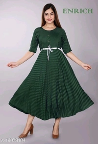 Women Rayon Anarkali Stripe Kurti* - Blu, L