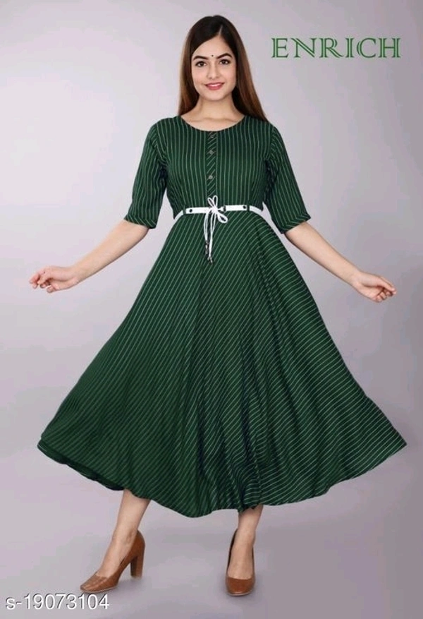 Women Rayon Anarkali Stripe Kurti* - Blu, L