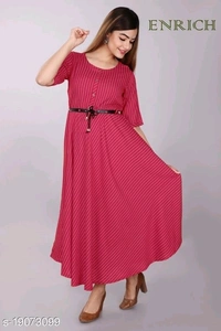 Women Rayon Anarkali Stripe Kurti* - Brown, XL