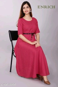 Women Rayon Anarkali Stripe Kurti* - Sky blu, XXL