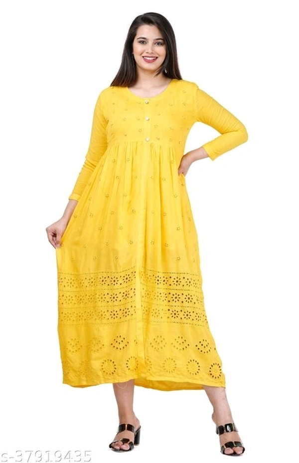 Trendy Alluring Kurtis*Fabric: Rayon - yellow, XL