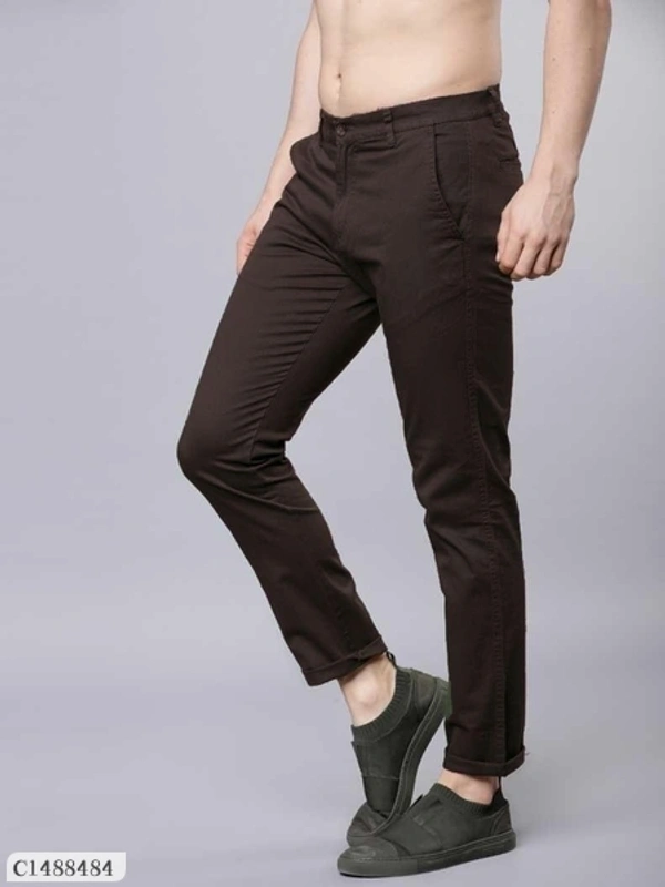 Cotton Solid Slim Fit Casual Chinos Vol-1 - 34, brown