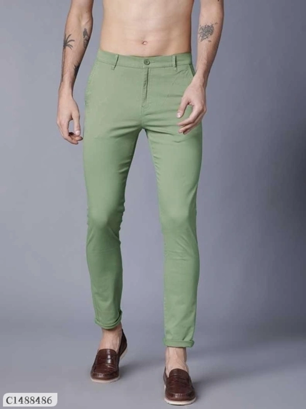 Cotton Solid Slim Fit Casual Chinos Vol-1 - 32, green