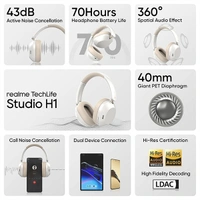 Realme TechLife Studio H1 Over Ear Wireless Headphone - White - White, New