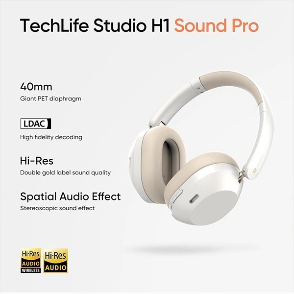 Realme TechLife Studio H1 Over Ear Wireless Headphone - White - White, New