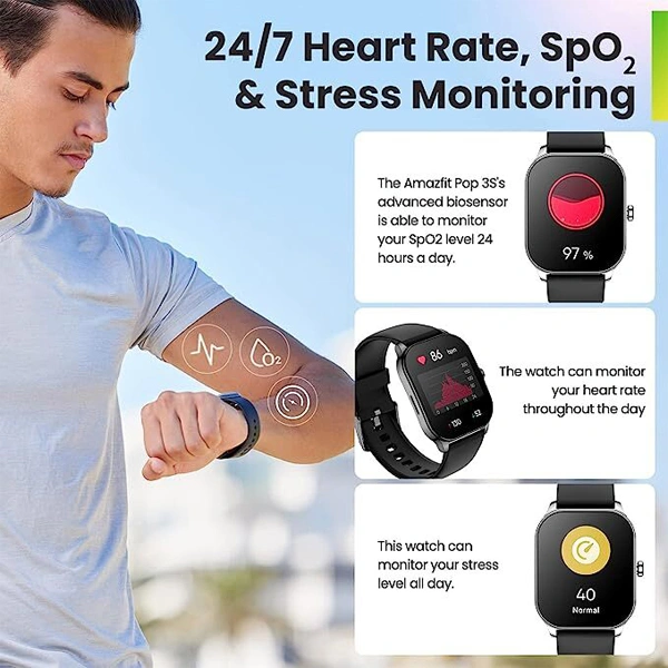 Amazfit Pop 3S Smart Watch With 1.96 AMOLED Display - Metallic Silver - Metallic Silver