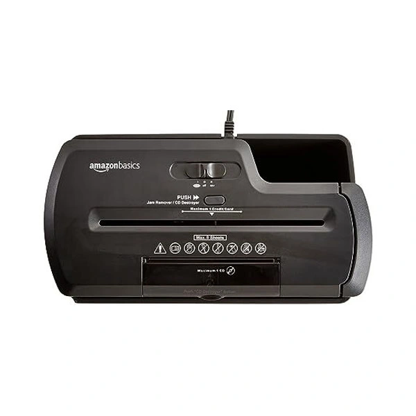 Amazon Basics 8-Sheet Strip Cut Paper With CD and Credit Card Shredder With 12 Liter Waste Basket Capacity - Black