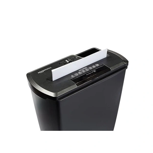 Amazon Basics 8-Sheet Strip Cut Paper With CD and Credit Card Shredder With 12 Liter Waste Basket Capacity - Black