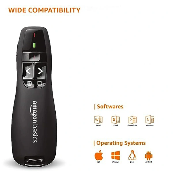 Amazon Basics Wireless Laser Controller for Presentation, with USB Receiver and Battery Indicator
