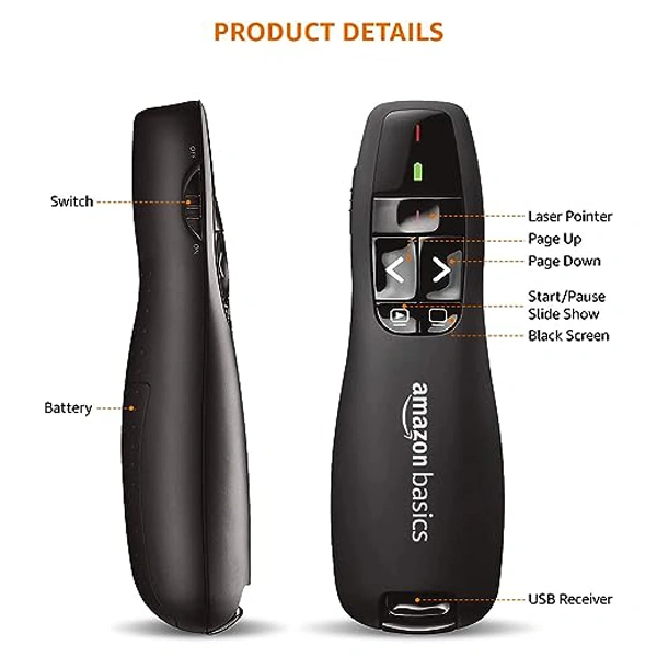 Amazon Basics Wireless Laser Controller for Presentation, with USB Receiver and Battery Indicator