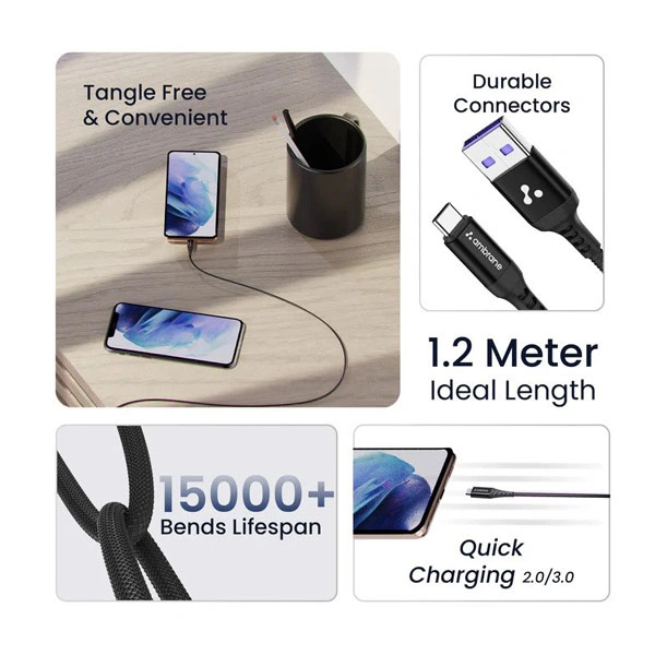 Ambrane 1.2 Meter Type C Cable - Black