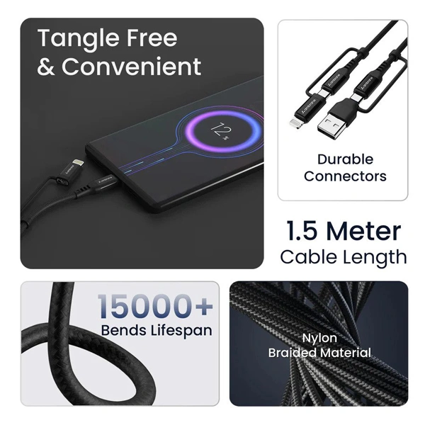 Ambrane 1.5 Meter 4-In-1 Braided Cable