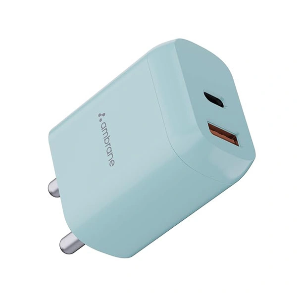Ambrane 30W USB & Type-C Dual Port Boosted Speed Mobile Charger - Mint Green - Mint Green