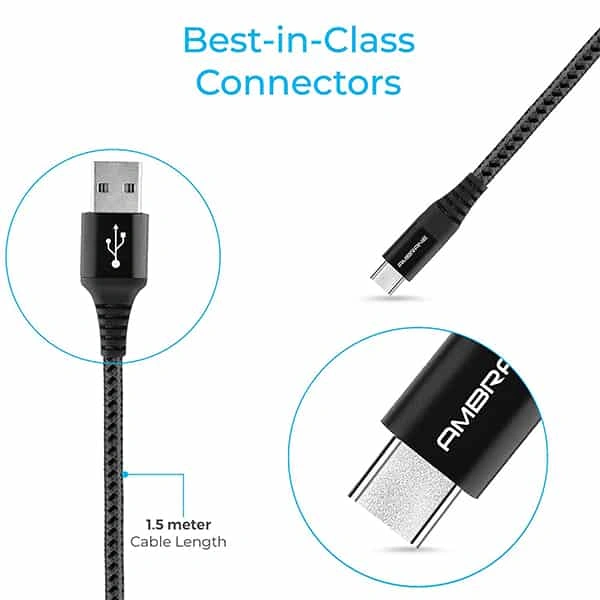 Ambrane 3A USB Type C Fast Charging Braided Cable