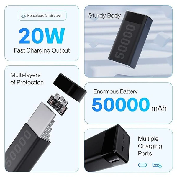 Ambrane 50000mAh Li-Polymer Powerbank - Blue - Blue