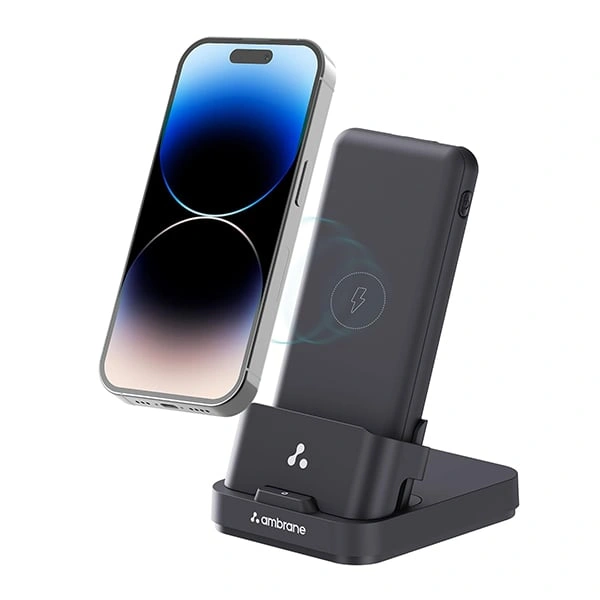 Ambrane Aerosync Quad Wireless 4 in 1 Power Bank with Mobile Stand - Black
