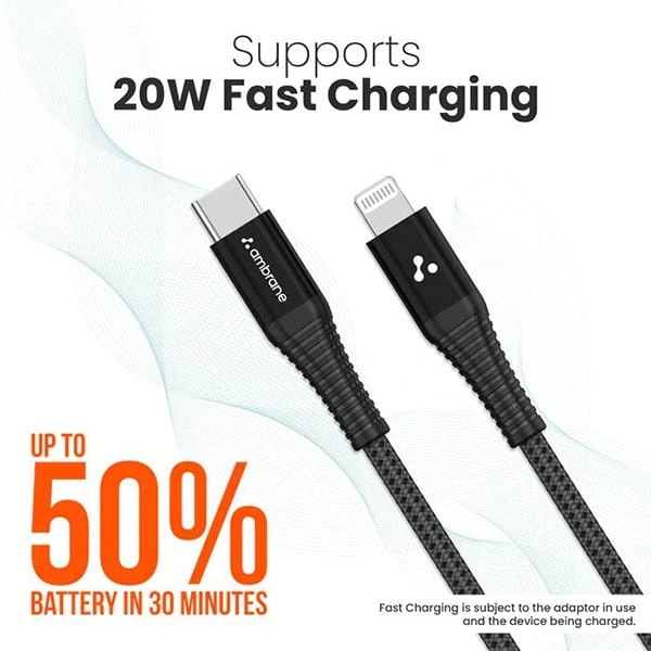 Ambrane AMC-10 MFI Certified Lightning Braided Cable