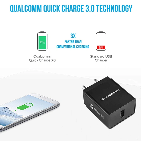 Ambrane AQC-56 Quick Charge 3.0 Wall Charger - Black - Black