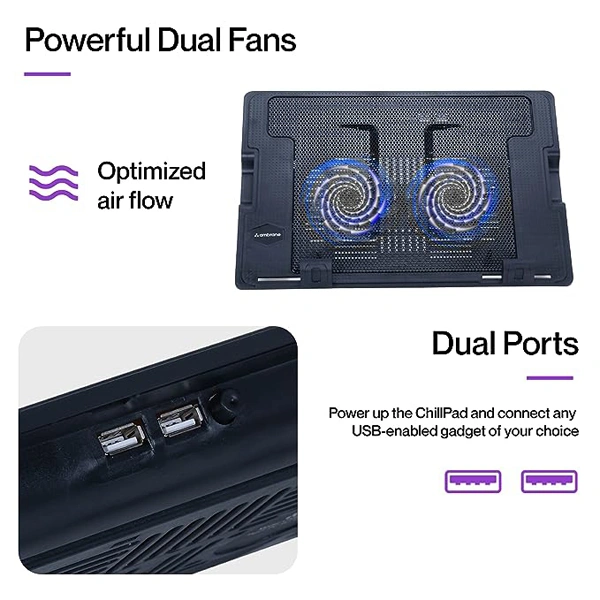 Ambrane ChillPad Cooling Pad Powerful Dual Fan