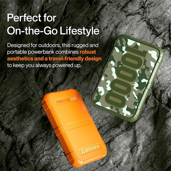 Ambrane Force 10K Rugged Slim Fast Charging Power Bank - Orange - Orange