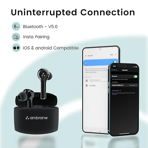 Ambrane NeoBuds 33 True Wireless in Ear Earbuds with Mic - Black - Black