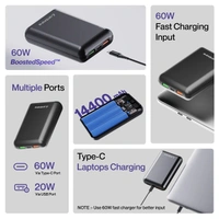 Ambrane Powerlit Boost 14400mAh 60W BoostedSpeed Power Bank - Black - Black