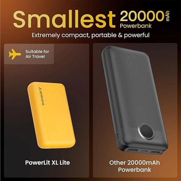 Ambrane Powerlit XL Lite 20000 mAh Mini Power Bank - Yellow - Yellow