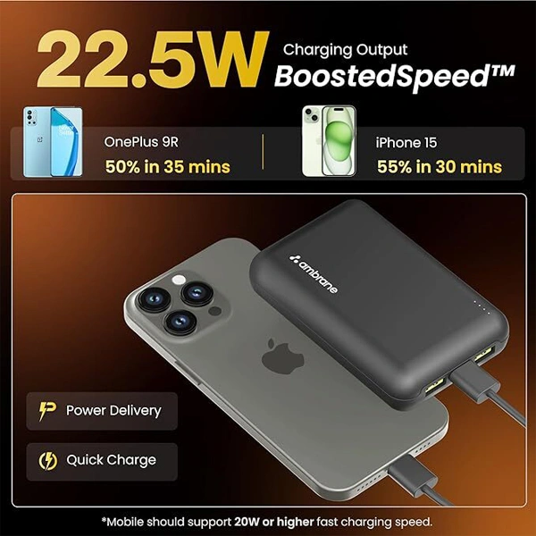 Ambrane Powerlit XL Lite 20000 mAh Mini Power Bank - Yellow - Yellow