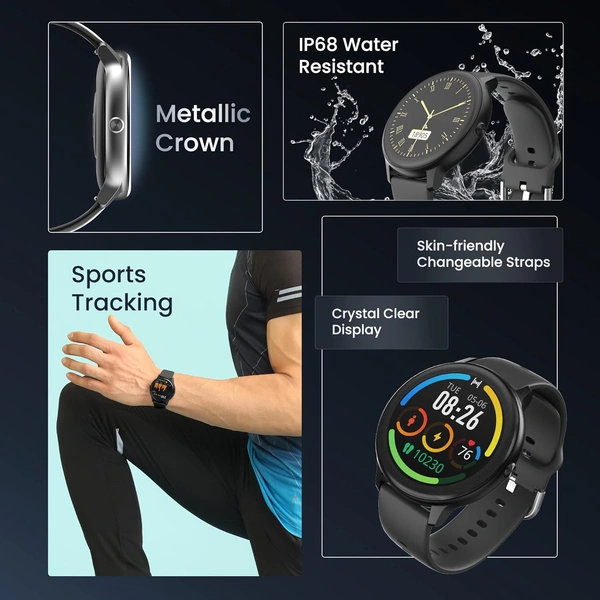 Ambrane Sphere Smartwatch with 450 Nits Brightness Lucid Display™ - Black - Black