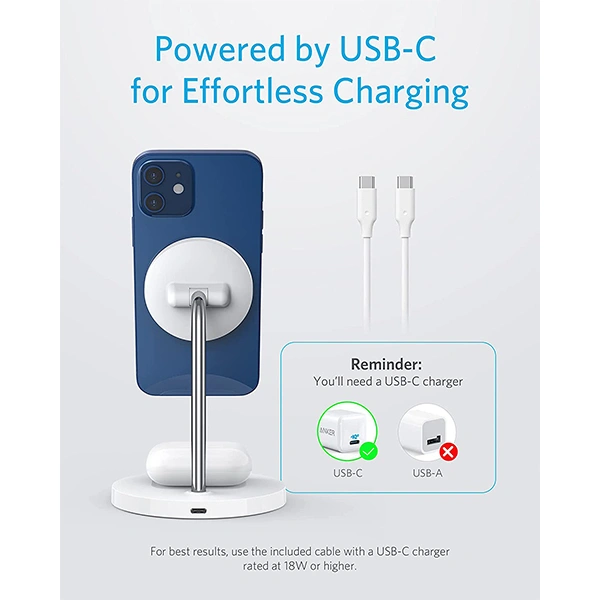 Anker Wireless PowerWave 2-in-1 Magnetic Stand Lite with USB-C Cable