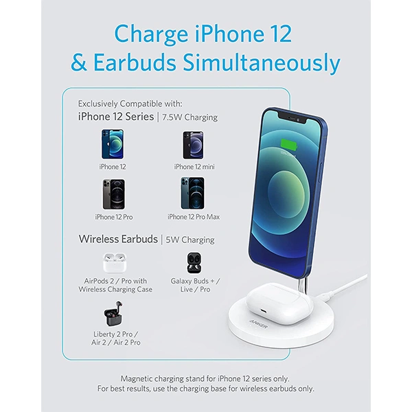 Anker Wireless PowerWave 2-in-1 Magnetic Stand Lite with USB-C Cable