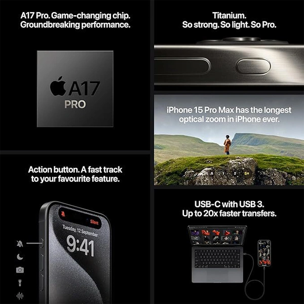 Apple iPhone 15 Pro - Natural Titanium, 1 TB - Natural Titanium