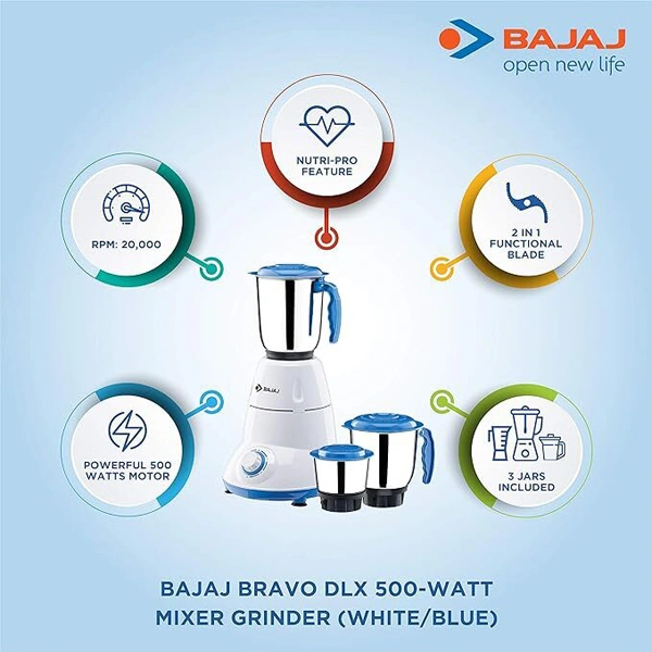 Bajaj Bravo Dlx 500-Watt Mixer Grinder