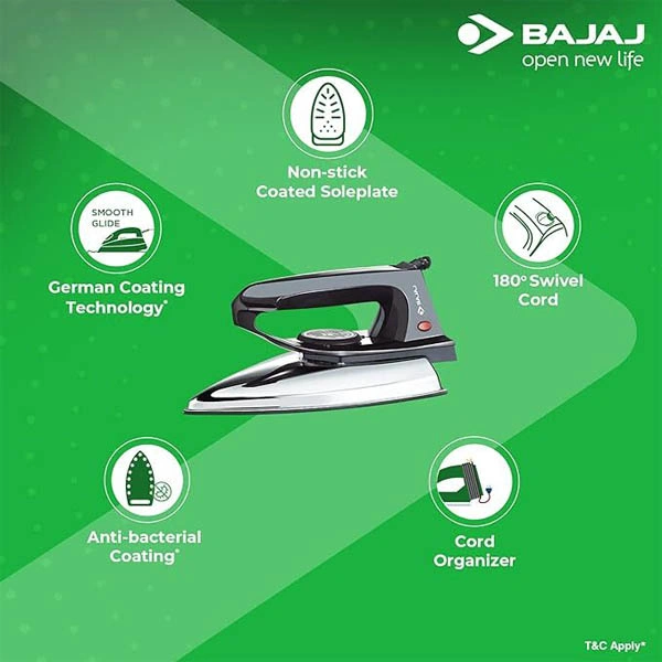 Bajaj DX-2 600W Dry Iron with Advance Soleplate and Anti-bacterial German Coating Technology