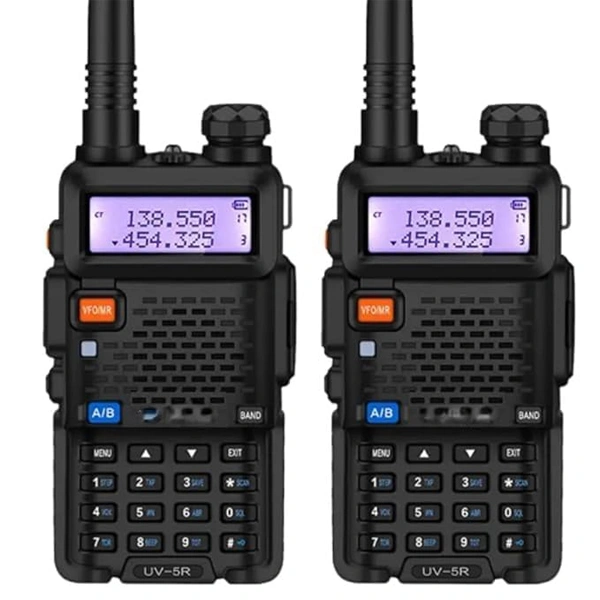 BAOFENG UV5R Professional FM Walkie Talkie (Range Upto 5KM) - (Pack of 2 Pcs) - Black - Black
