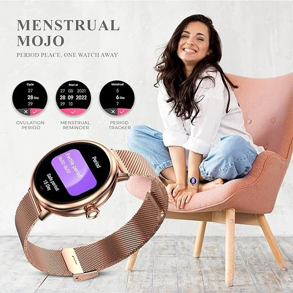 beatXP Eva Bluetooth Calling Smartwatch with 1.2" Super AMOLED Display - Gold - Gold