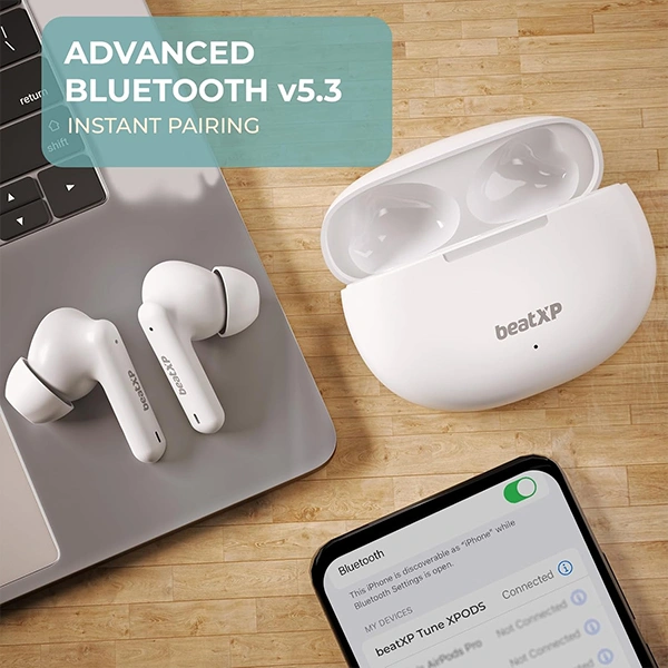 beatXP Tune XPods Bluetooth True Wireless Earbuds - White - White