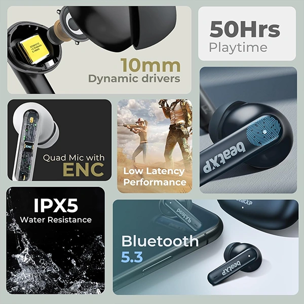 beatXP Tune XPods Bluetooth True Wireless Earbuds - White - White